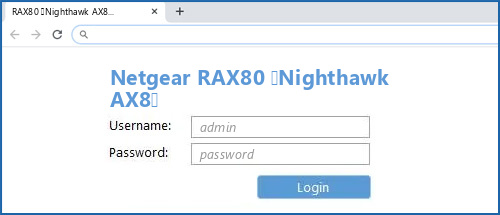 Netgear RAX80 (Nighthawk AX8) router default login