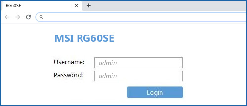 MSI RG60SE router default login