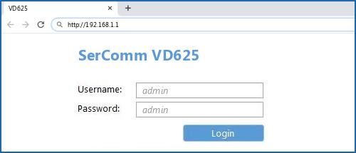 SerComm VD625 router default login