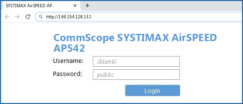 CommScope SYSTIMAX AirSPEED AP542 router default login
