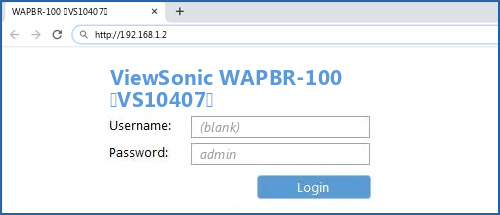 ViewSonic WAPBR-100 (VS10407) router default login