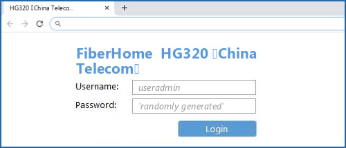 FiberHome HG320 (China Telecom) router default login