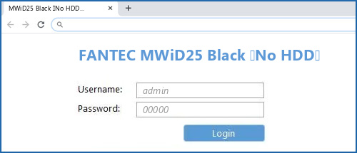 FANTEC MWiD25 Black (No HDD) router default login