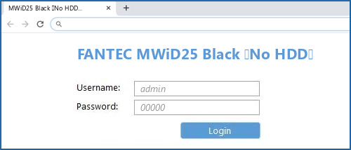 FANTEC MWiD25 Black (No HDD) router default login