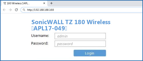 SonicWALL TZ 180 Wireless (APL17-049) router default login