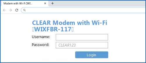 CLEAR Modem with Wi-Fi (WIXFBR-117) router default login