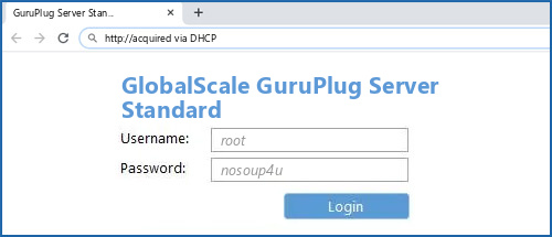GlobalScale GuruPlug Server Standard router default login