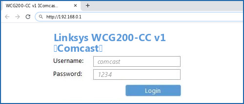 Linksys WCG200-CC v1 (Comcast) router default login