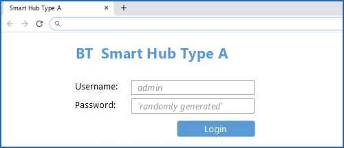 BT Smart Hub Type A router default login