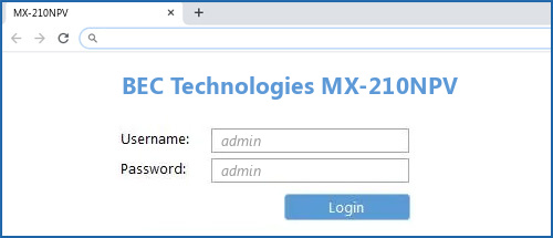 BEC Technologies MX-210NPV router default login