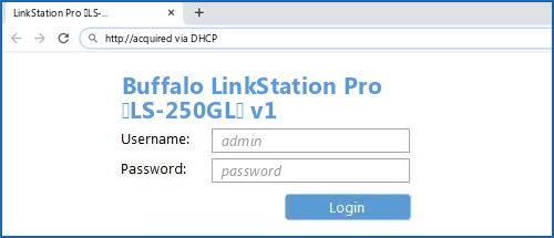 Buffalo LinkStation Pro (LS-250GL) Default IP, default & password