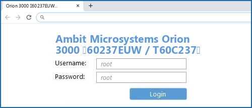 Ambit Microsystems Orion 3000 (60237EUW / T60C237) router default login