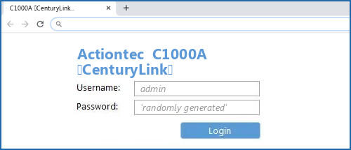 Actiontec C1000A (CenturyLink) router default login