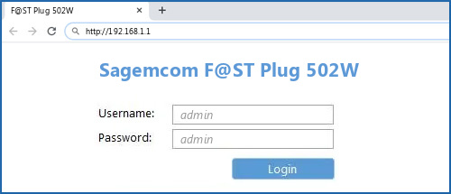 Sagemcom F@ST Plug 502W router default login