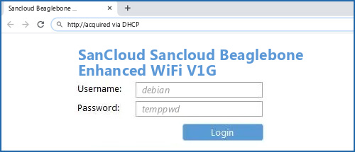 SanCloud Sancloud Beaglebone Enhanced WiFi V1G router default login