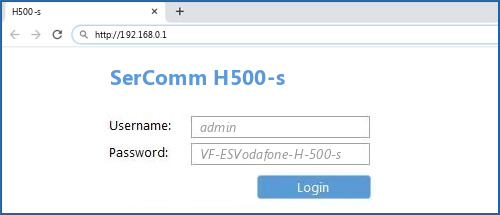 SerComm H500-s router default login