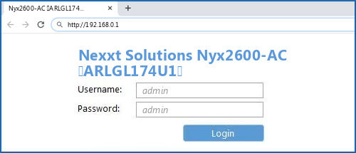 Nexxt Solutions Nyx2600-AC (ARLGL174U1) router default login