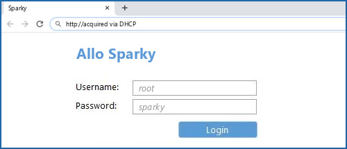 Allo Sparky router default login