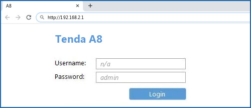 Tenda A8 router default login