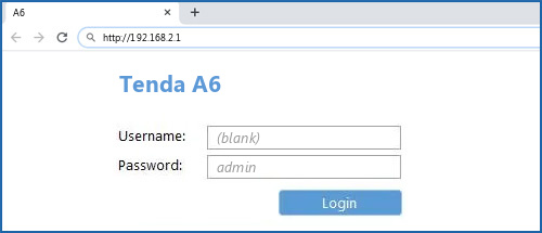 Tenda A6 router default login