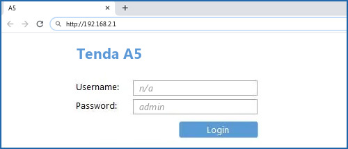 Tenda A5 router default login