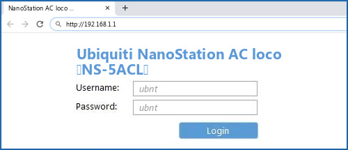 Ubiquiti NanoStation AC loco (NS-5ACL) router default login