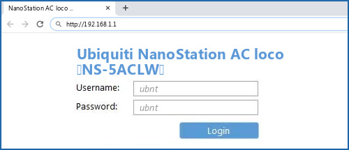 Ubiquiti NanoStation AC loco (NS-5ACLW) router default login