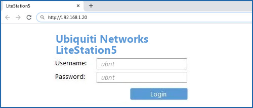 Ubiquiti Networks LiteStation5 router default login