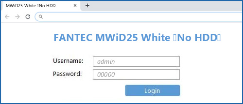 FANTEC MWiD25 White (No HDD) router default login