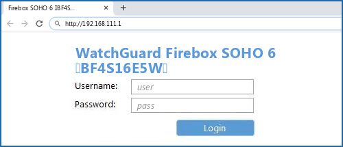 WatchGuard Firebox SOHO 6 (BF4S16E5W) router default login