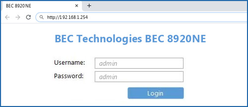 BEC Technologies BEC 8920NE router default login