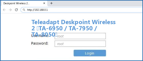 Teleadapt Deskpoint Wireless 2 (TA-6950 / TA-7950 / TA-8050) router default login