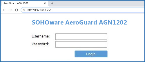SOHOware AeroGuard AGN1202 router default login