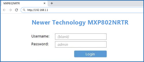 Newer Technology MXP802NRTR router default login