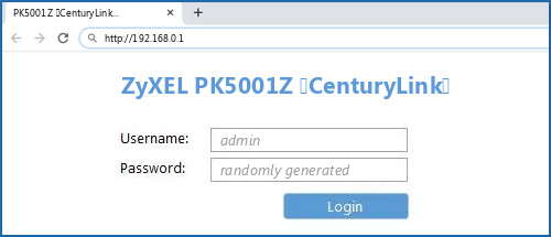 ZyXEL PK5001Z (CenturyLink) router default login