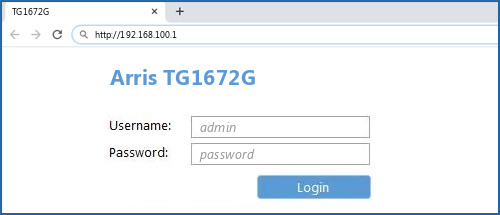 Arris TG1672G router default login