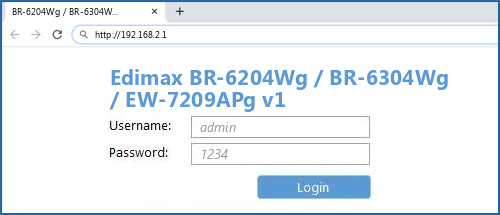 Edimax BR-6204Wg / BR-6304Wg / EW-7209APg v1 router default login