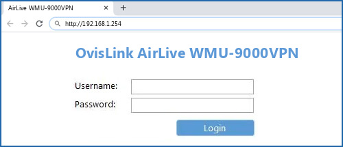 OvisLink AirLive WMU-9000VPN router default login