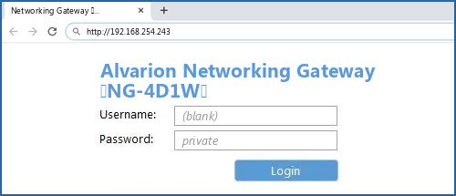 Alvarion Networking Gateway (NG-4D1W) router default login