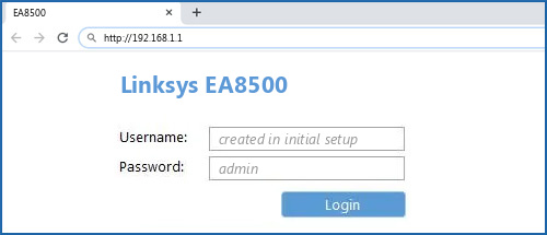 Linksys EA8500 router default login