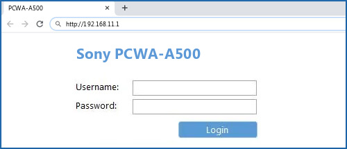 Sony PCWA-A500 router default login