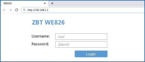 ZBT WE826 router default login