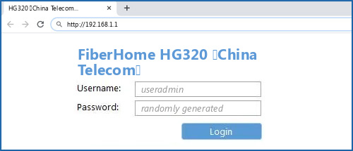 FiberHome HG320 (China Telecom) router default login