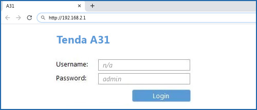 Tenda A31 router default login