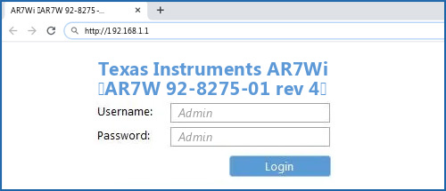Texas Instruments AR7Wi (AR7W 92-8275-01 rev 4) router default login