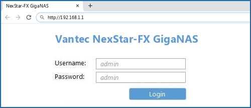 Vantec NexStar-FX GigaNAS router default login