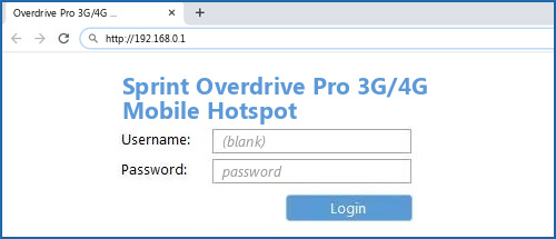 Sprint Overdrive Pro 3G/4G Mobile Hotspot router default login