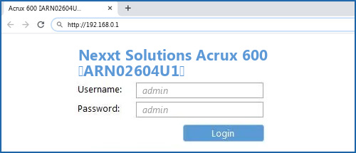 Nexxt Solutions Acrux 600 (ARN02604U1) router default login