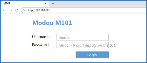 Modou M101 router default login