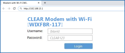 CLEAR Modem with Wi-Fi (WIXFBR-117) router default login